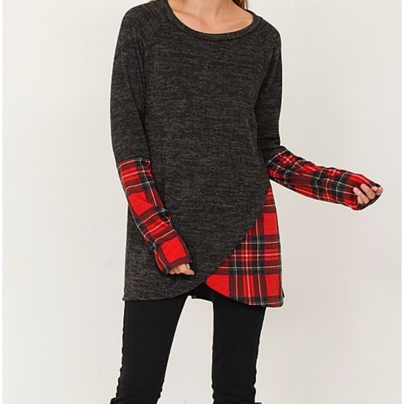 EGS by Éloges Black & Red Plaid Contrast Tulip Hem Tunic - Picture 1 of 5